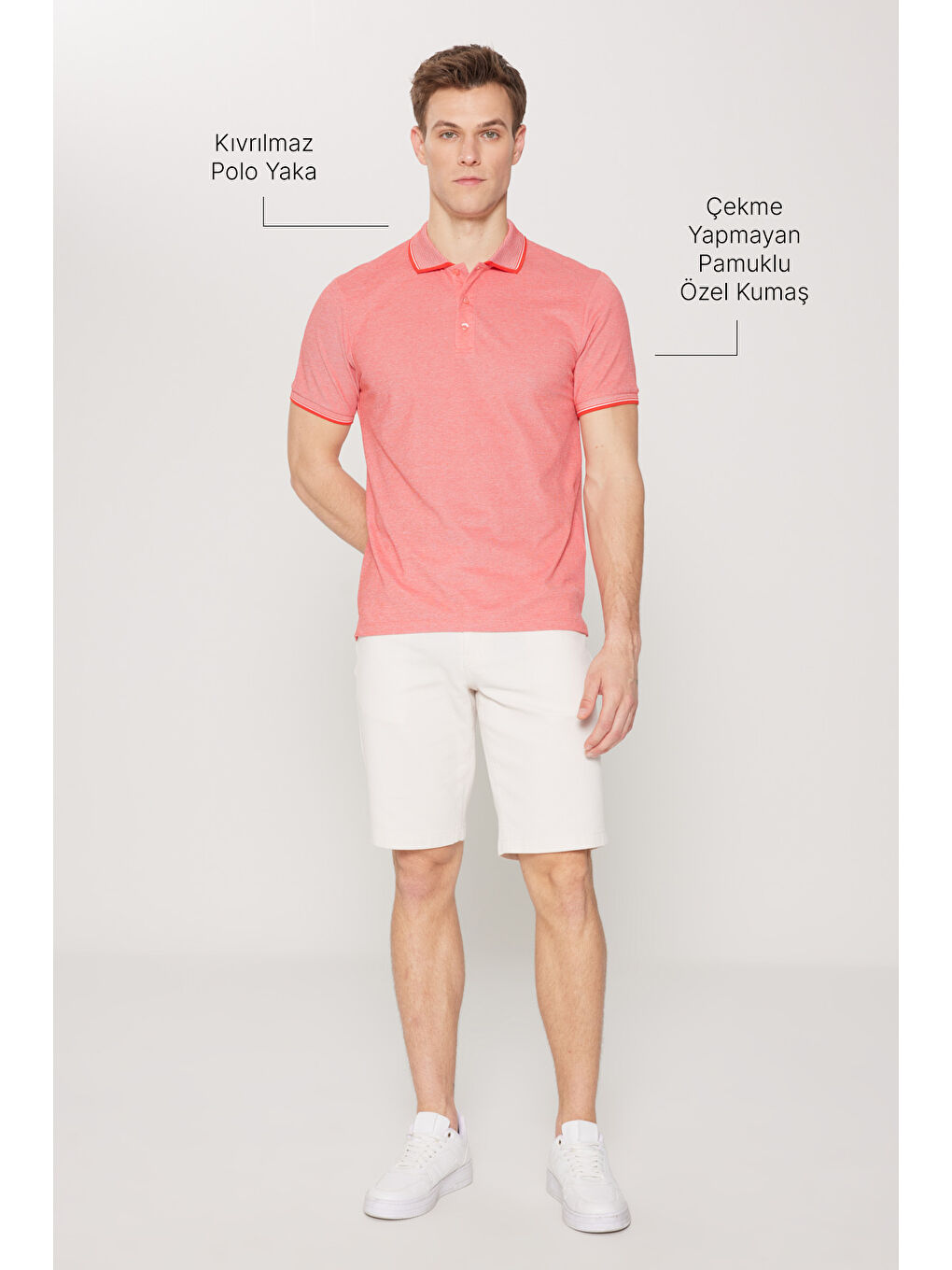 Kırmızı Erkek Nar Çiçeği-Beyz Slim Fit Dar Kesim Kıvrılmaz Polo Yaka Kısa Kollu Tişört-2