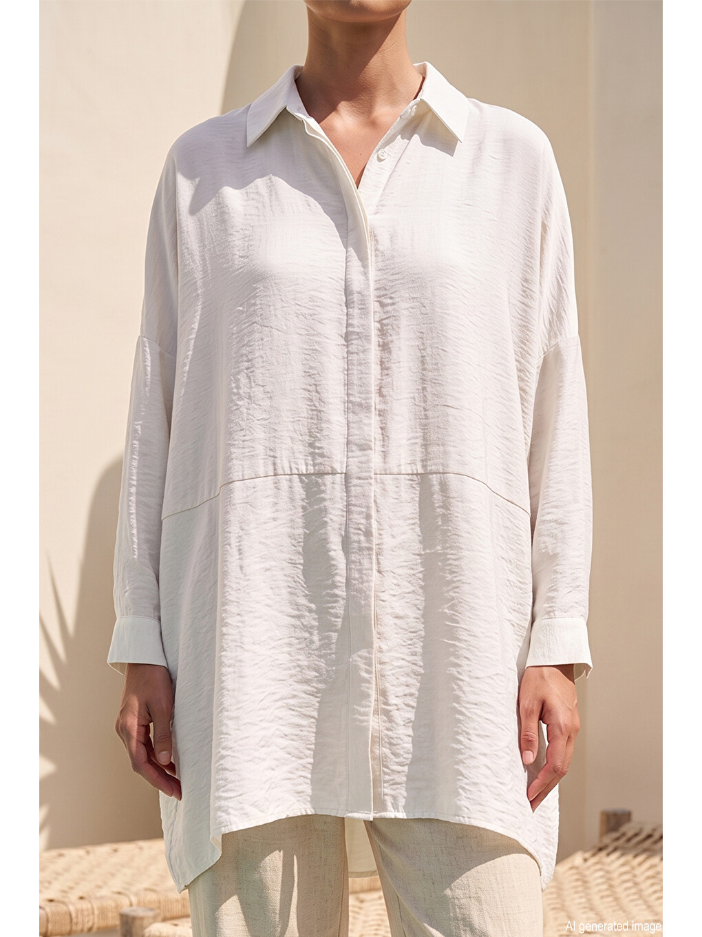 Oversize Basic Yazlık Gömlek 3001 Ekru-1