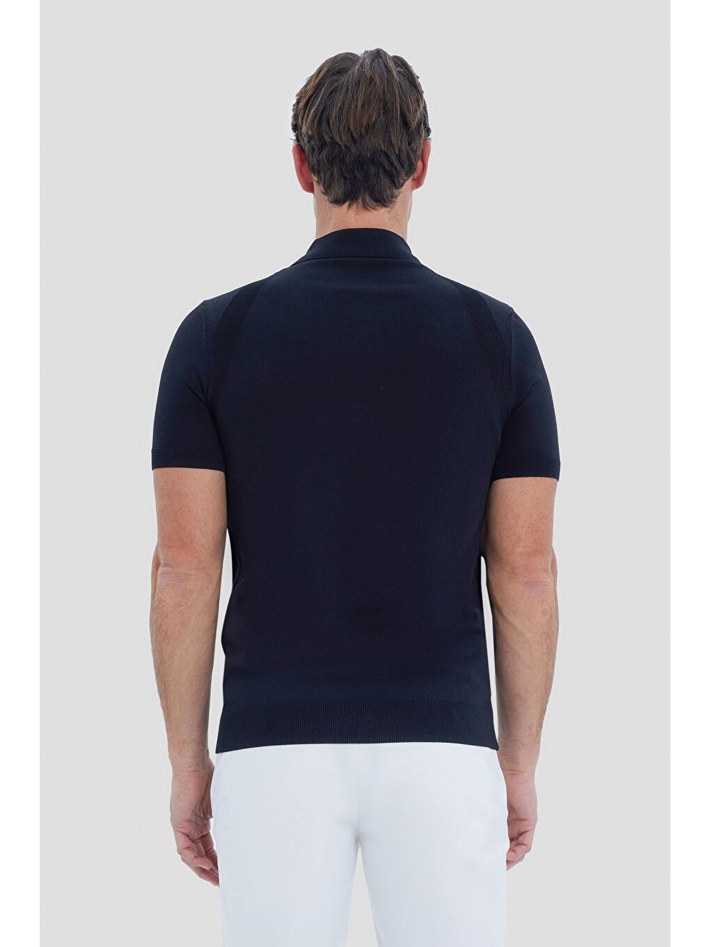 Siyah Regular Fit Dokulu Triko Polo Yaka Tişört-2