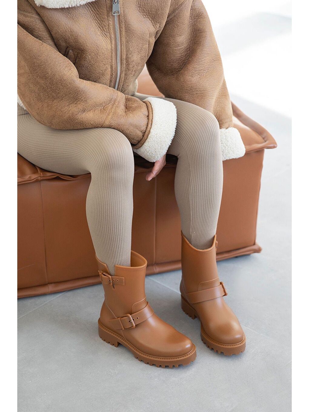 Kahverengi Hudson Plastik Su Geçirmez Kadın Bot Taba