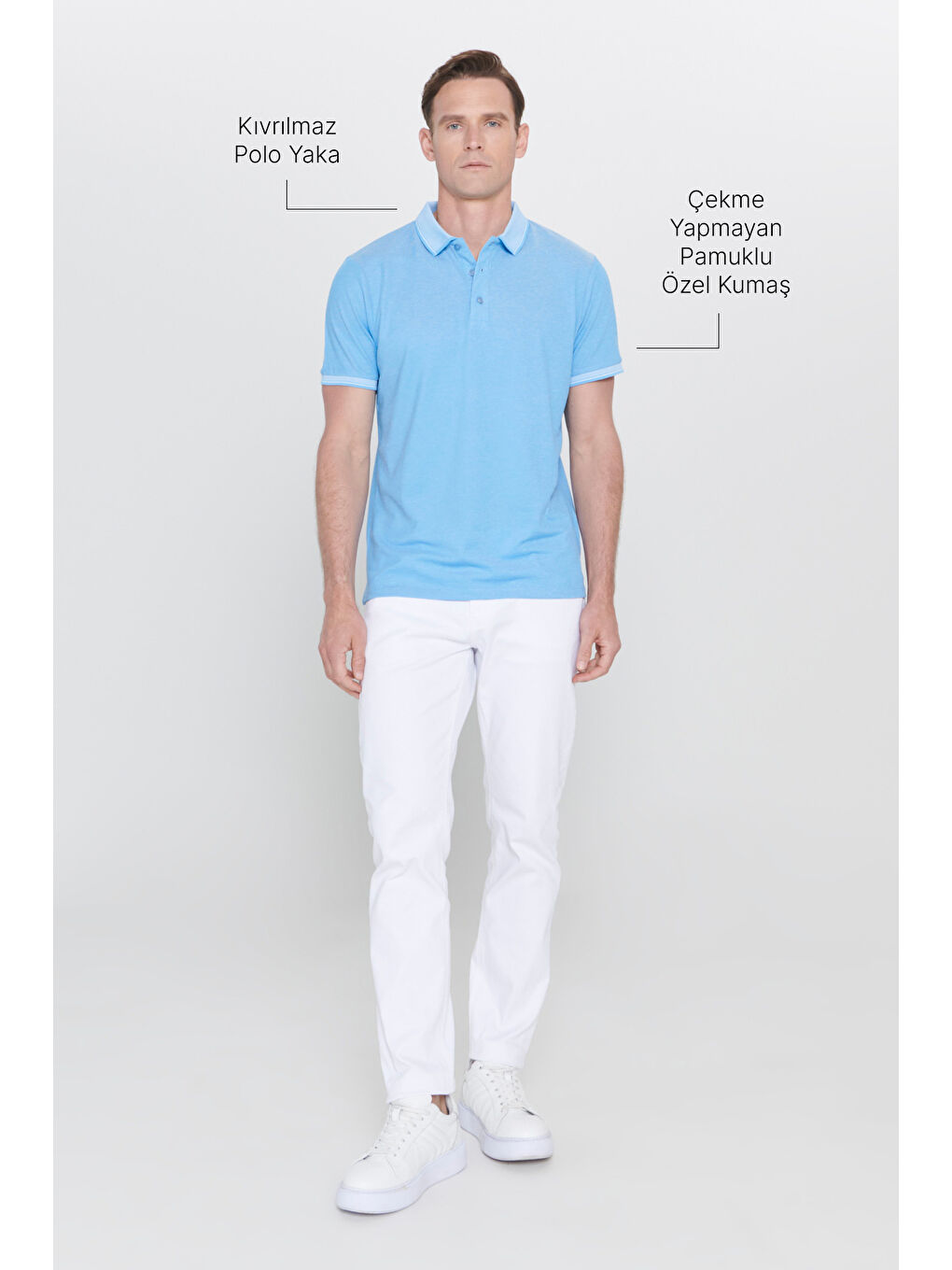 Mavi Erkek Saks-Beyaz Slim Fit Dar Kesim Kıvrılmaz Polo Yaka Kısa Kollu Tişört-1