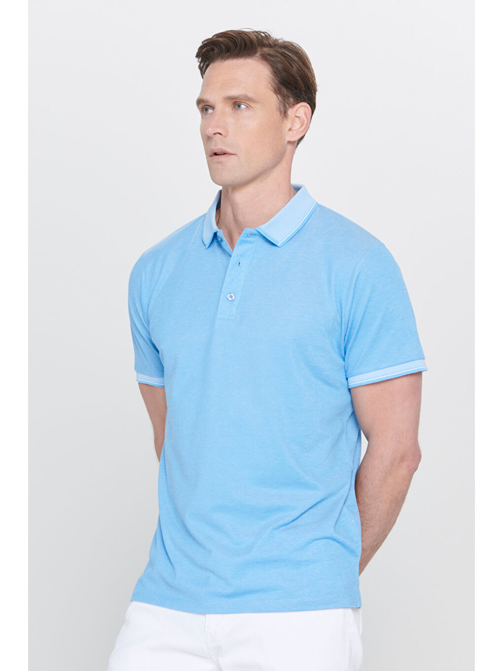 Mavi Erkek Saks-Beyaz Slim Fit Dar Kesim Kıvrılmaz Polo Yaka Kısa Kollu Tişört-2