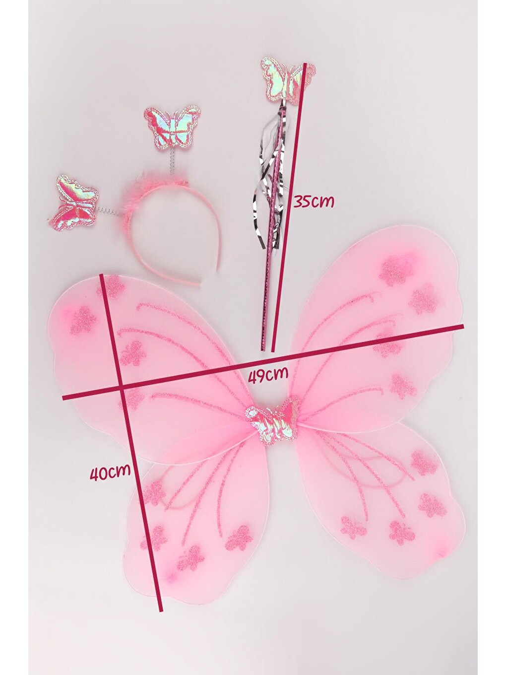 Pembe  Kelebek Kanat Asa Taç 3'Lü Set-3