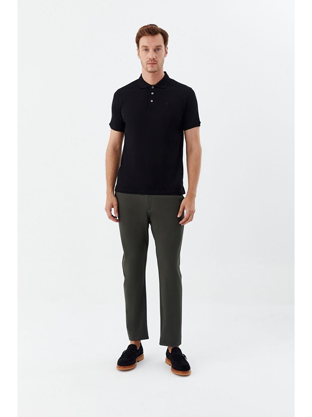 Siyah %100 Pamuk Düğmeli Polo Yaka Erkek T-Shirt-1