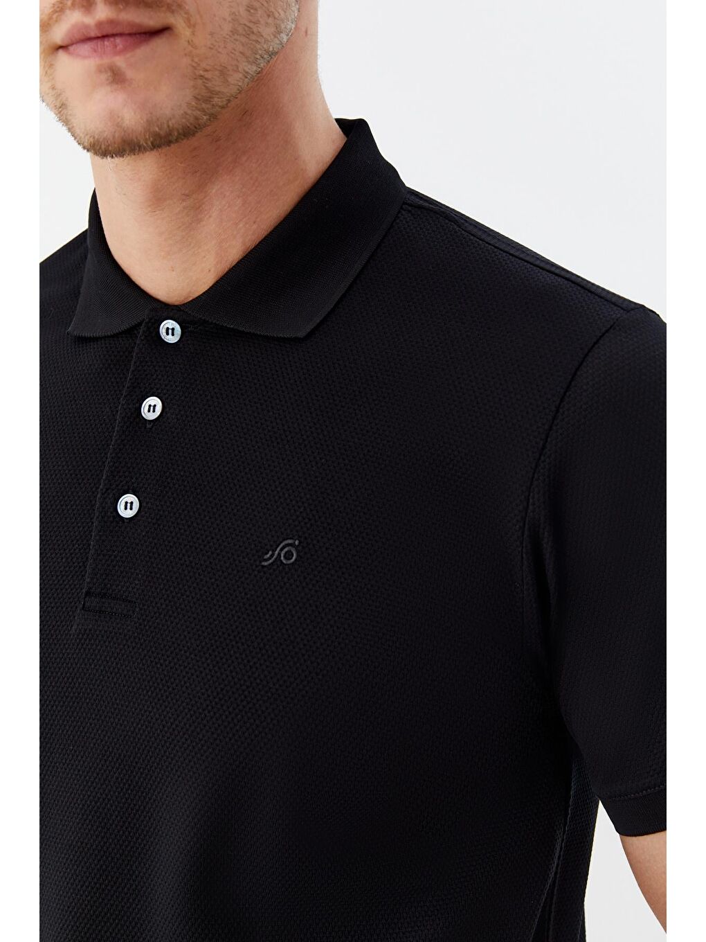 Siyah %100 Pamuk Düğmeli Polo Yaka Erkek T-Shirt-2