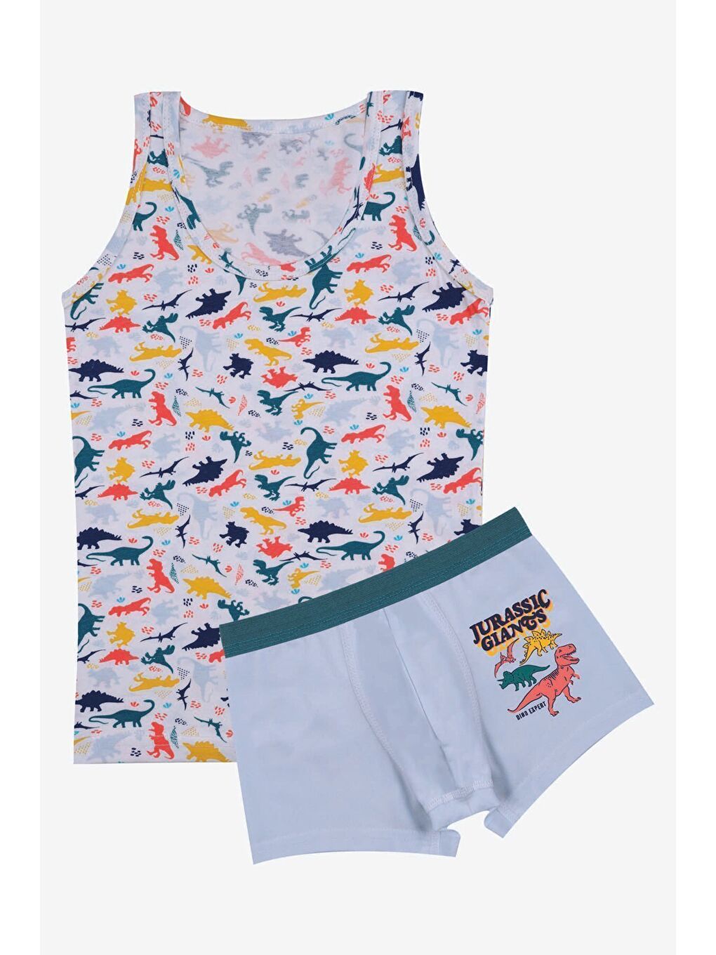 Yeşil Erkek Çocuk Roket Desenli Atlet Boxer Takım