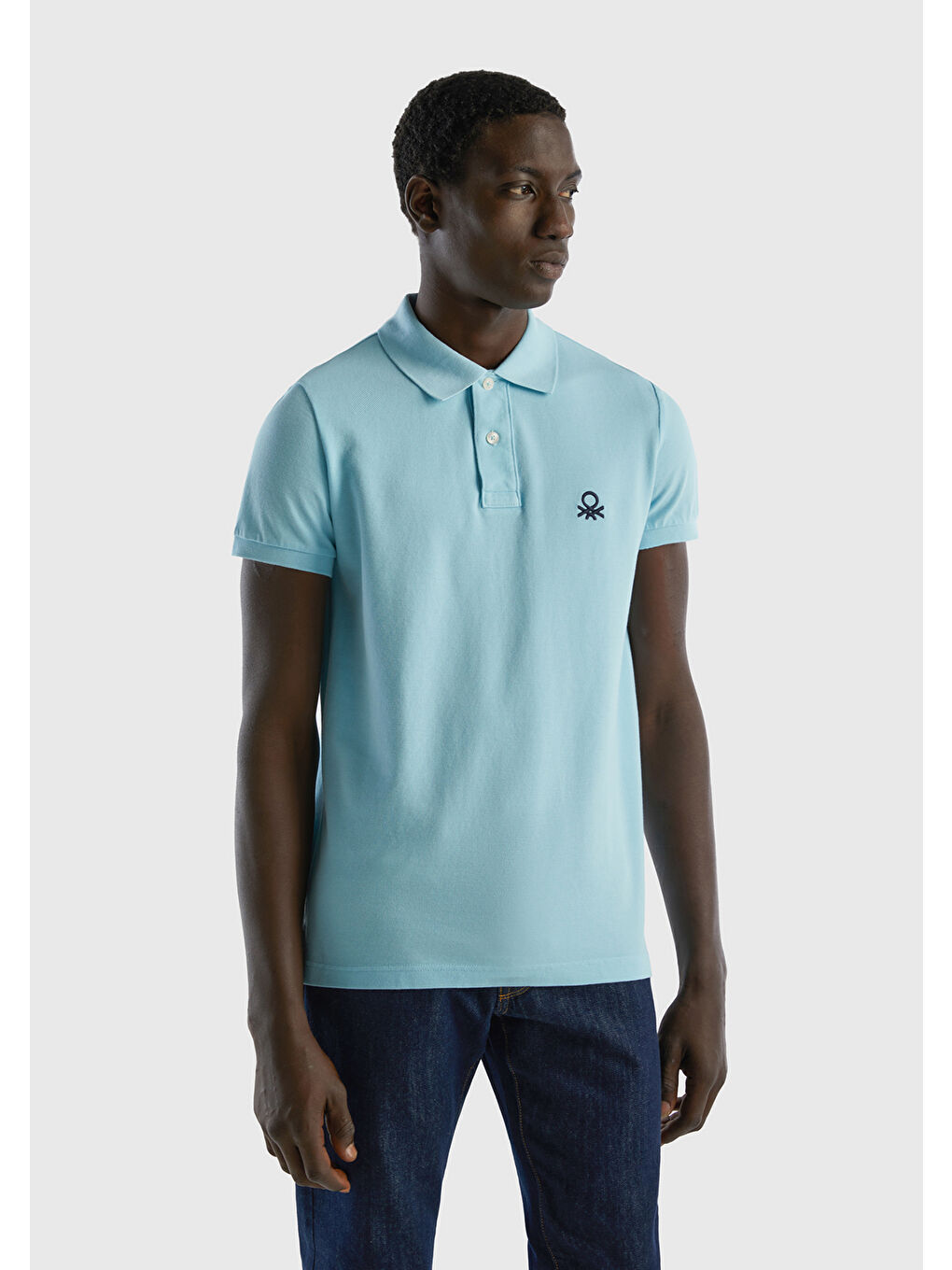 Erkek Açık Mavi Slim Fit Kısa Kollu Polo Tişört-2