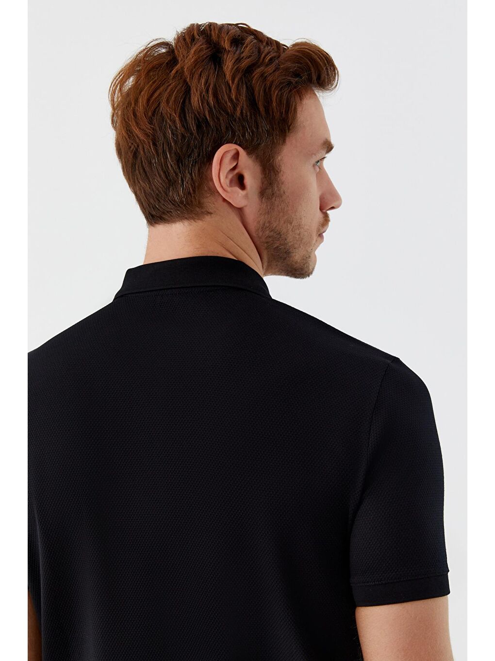 Siyah %100 Pamuk Düğmeli Polo Yaka Erkek T-Shirt-5