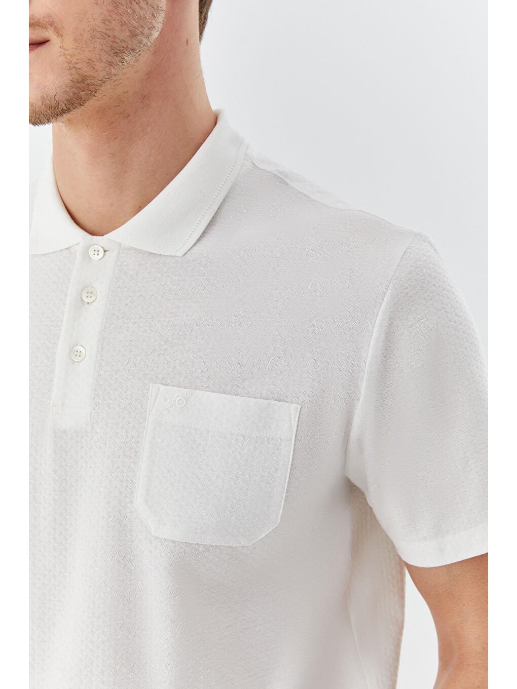 Düğmeli Polo Yaka Desenli Erkek Tişört Beyaz-2