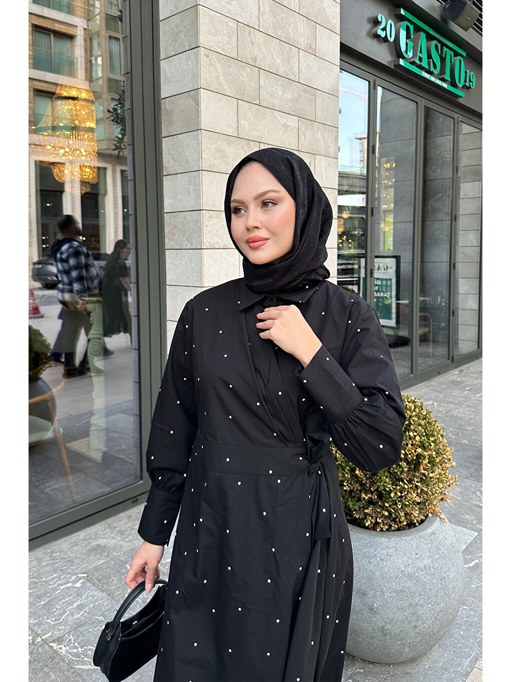 Kadın Puantiyeli Yandan Bağlamalı Elbise Siyah-2