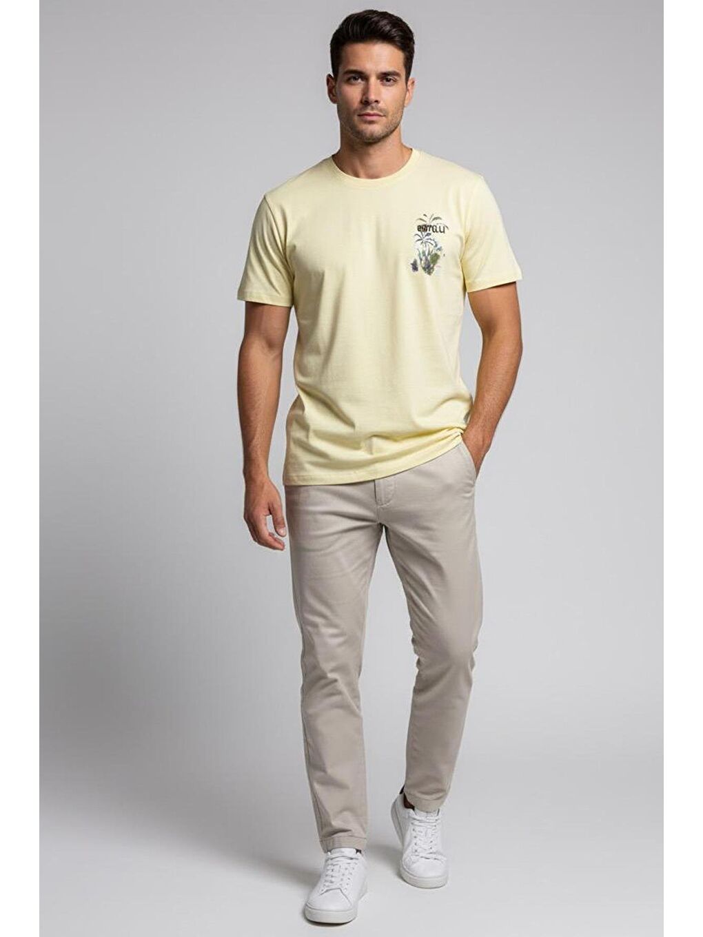 Giotelli Sarı Regular Fit %100 Pamuk Baskılı Bisiklet Yaka Erkek Tişört-3