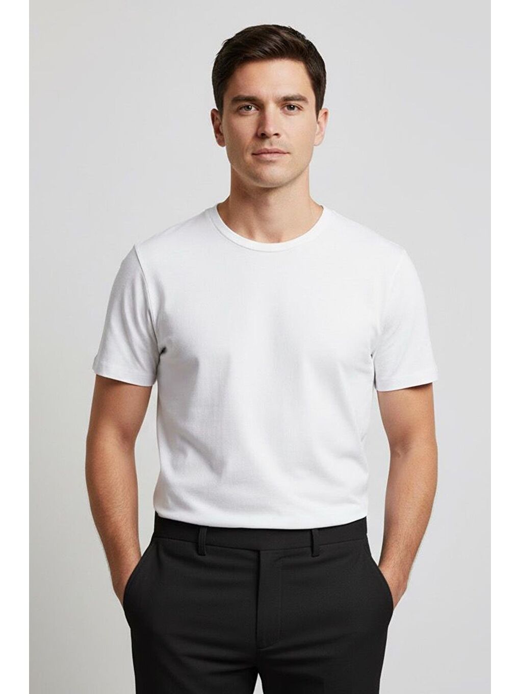 Giotelli Beyaz Regular Fit %100 Pamuk Bisiklet Yaka Erkek Tişört