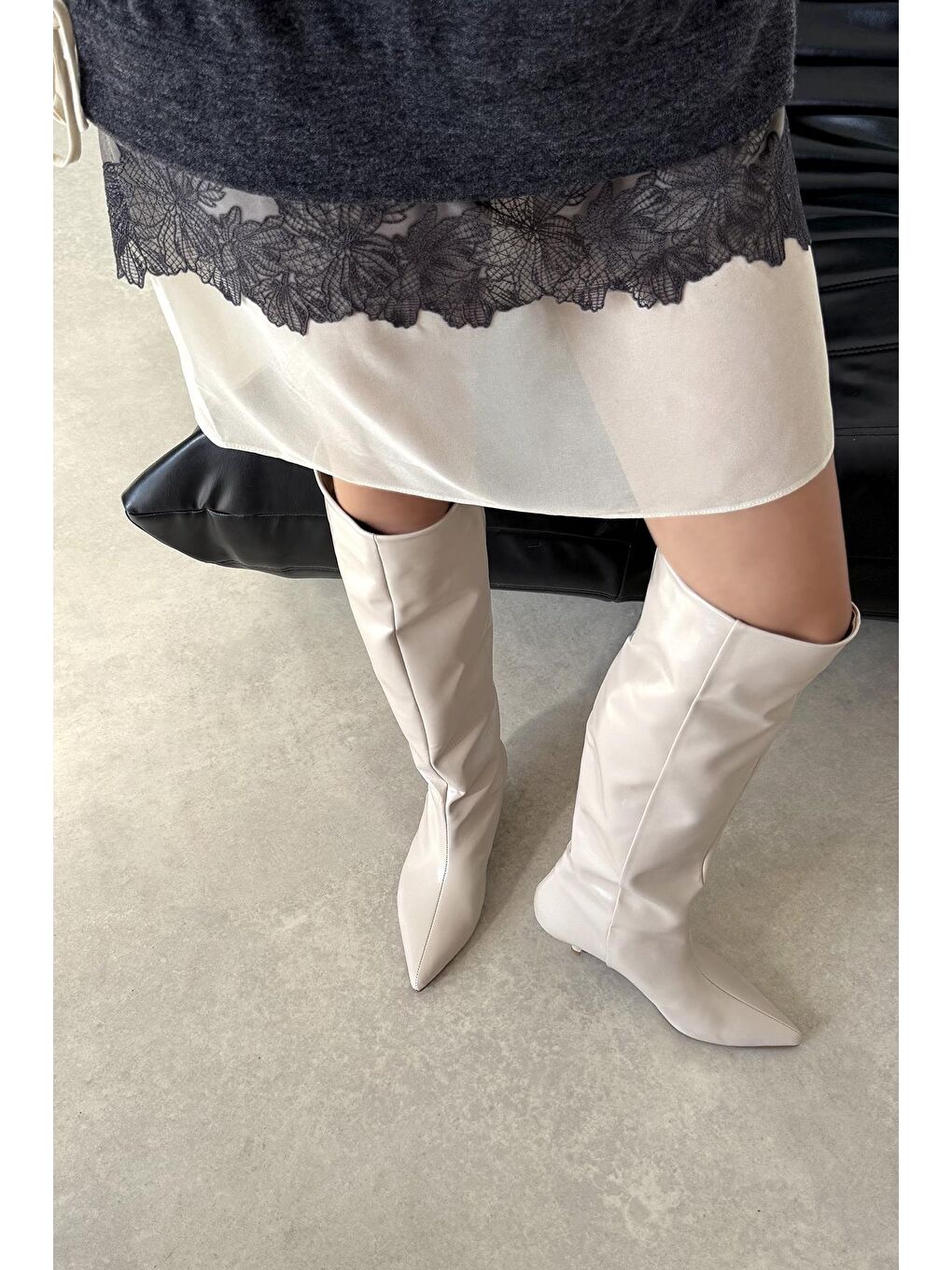 Alessi  Kadın Pino Ökçe Deri Çizme Bej-1