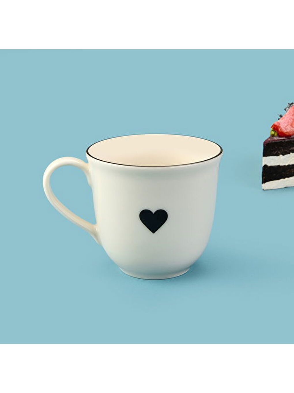 Kitchen Bold Heart Porselen Kupa - Siyah / Beyaz - 290 ml-2