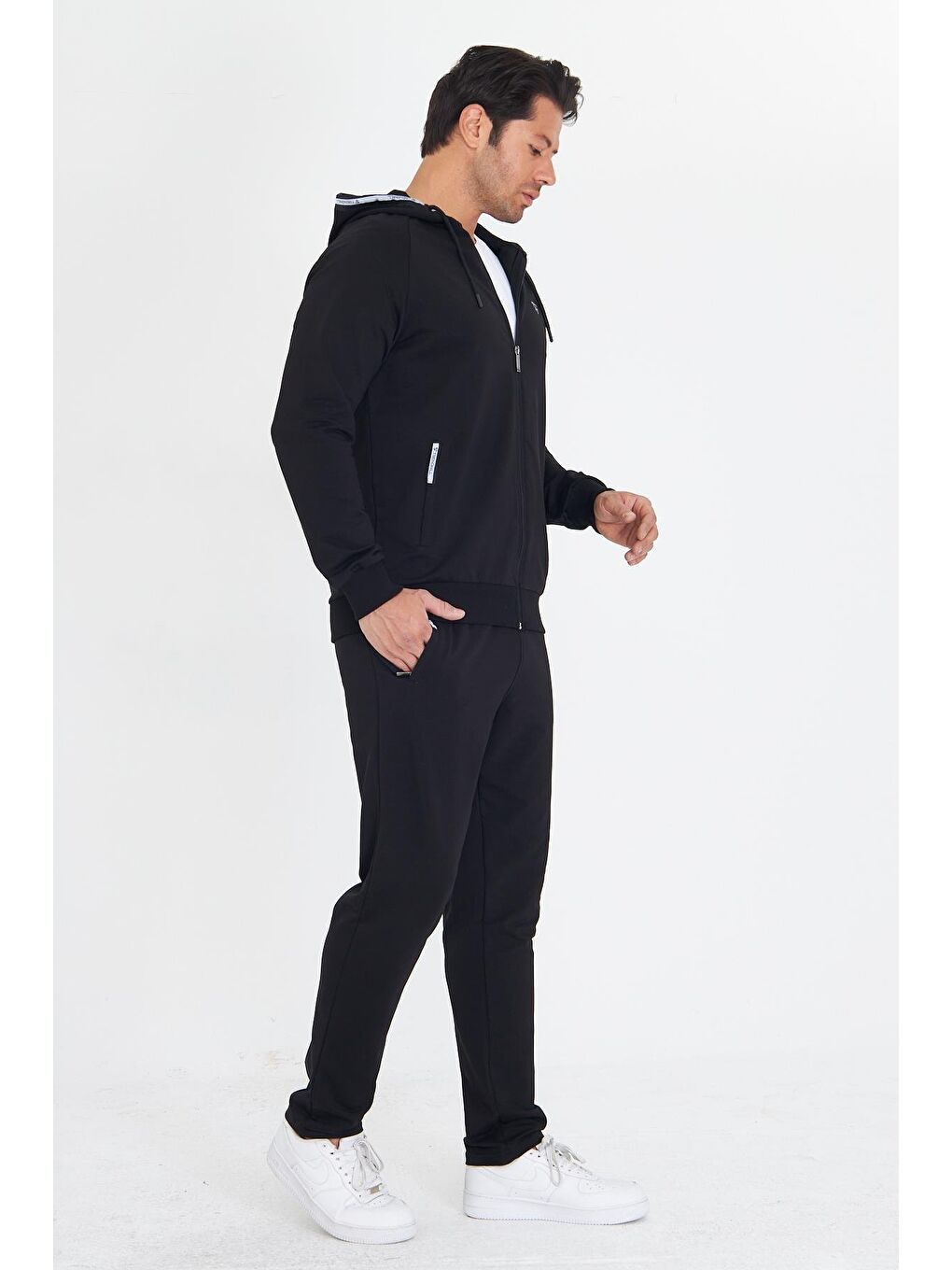 Erkek Pamuklu Kapüşonlu Eşofman Takımı Siyah 5756-S-4