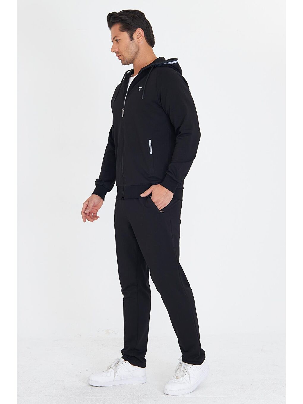 Erkek Pamuklu Kapüşonlu Eşofman Takımı Siyah 5756-S-5