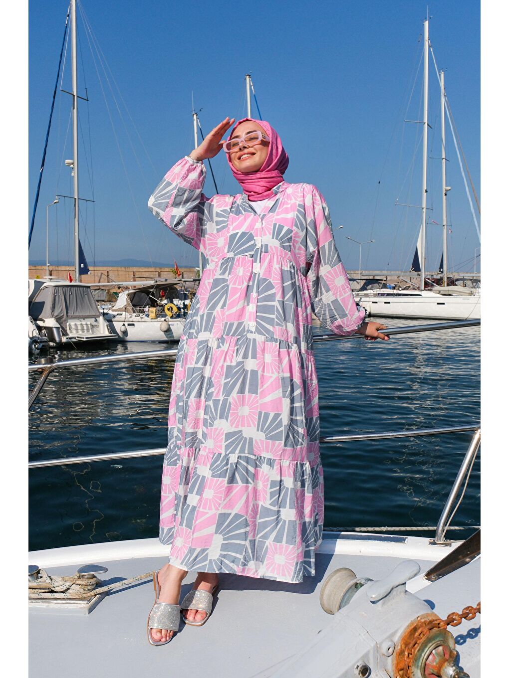 Locco Moda Pembe Karışık Desen Elbise Pembe - 1