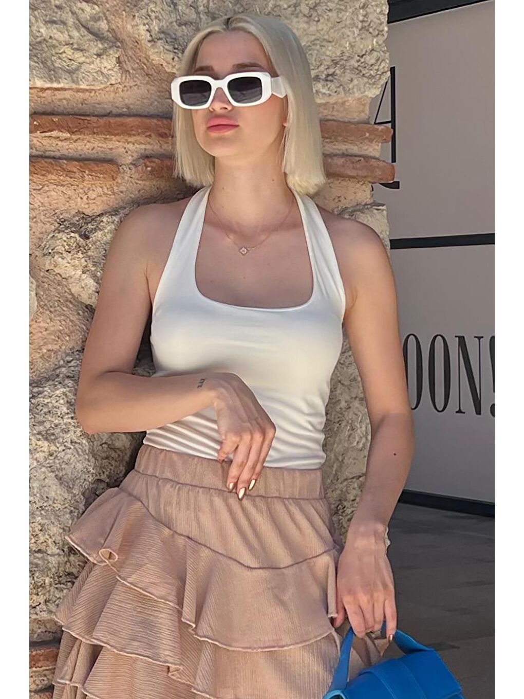 Beyaz Halter Yaka Boyun Askılı Atlet Mg2146-2