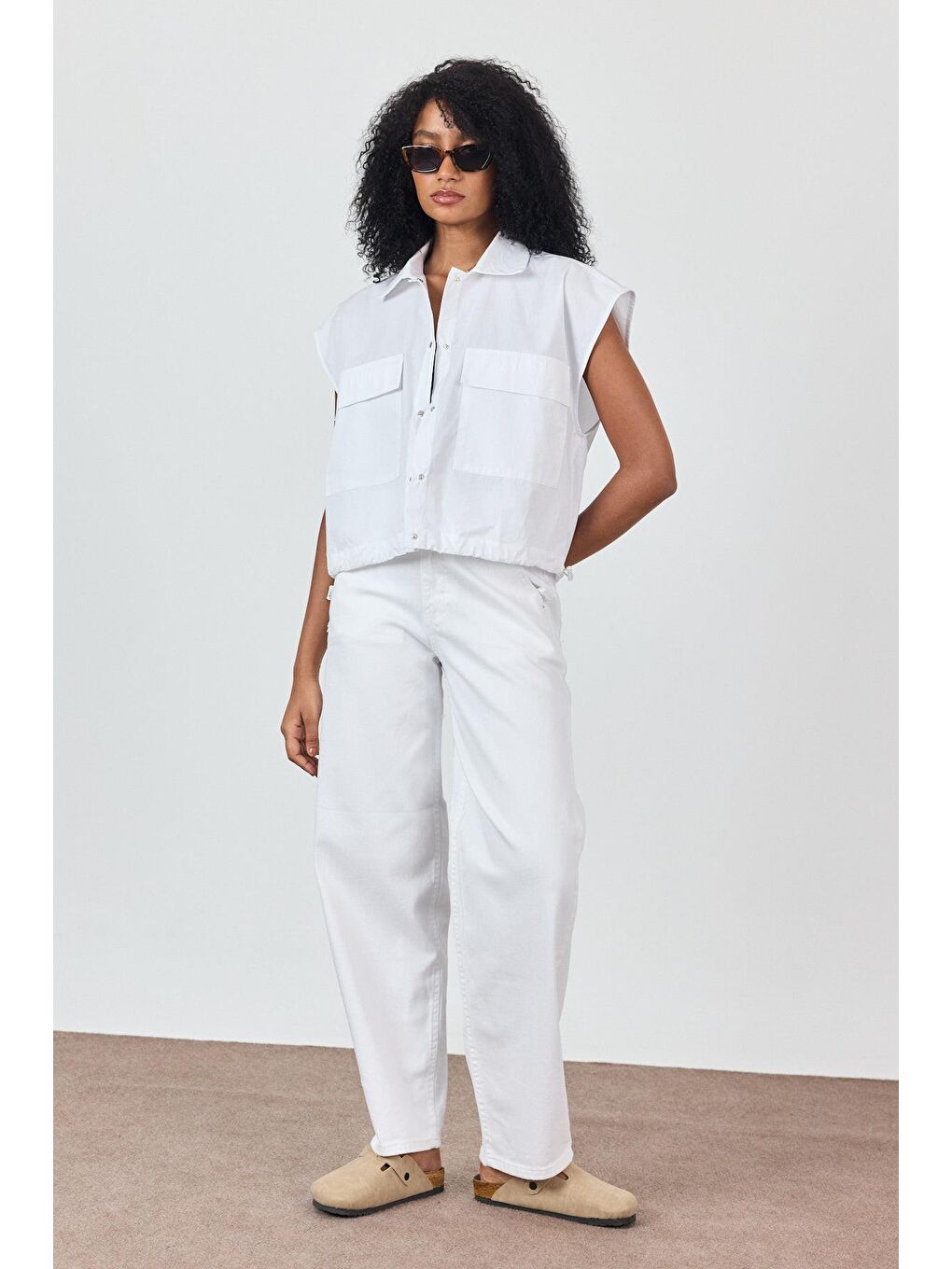 Beyaz Yüksek Bel Balon Jean-1