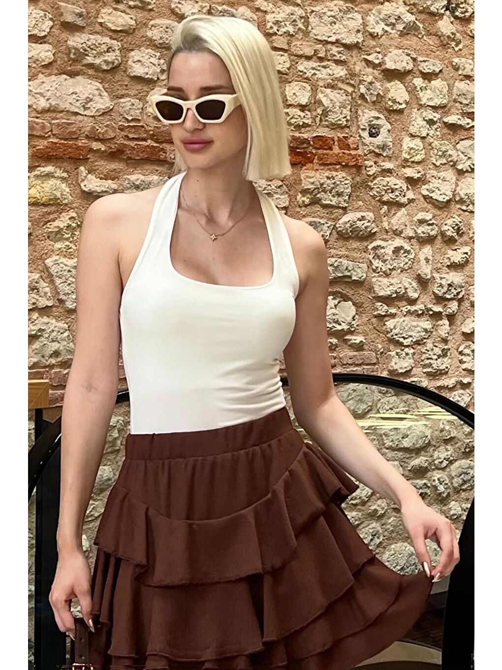 Beyaz Halter Yaka Boyun Askılı Atlet Mg2146