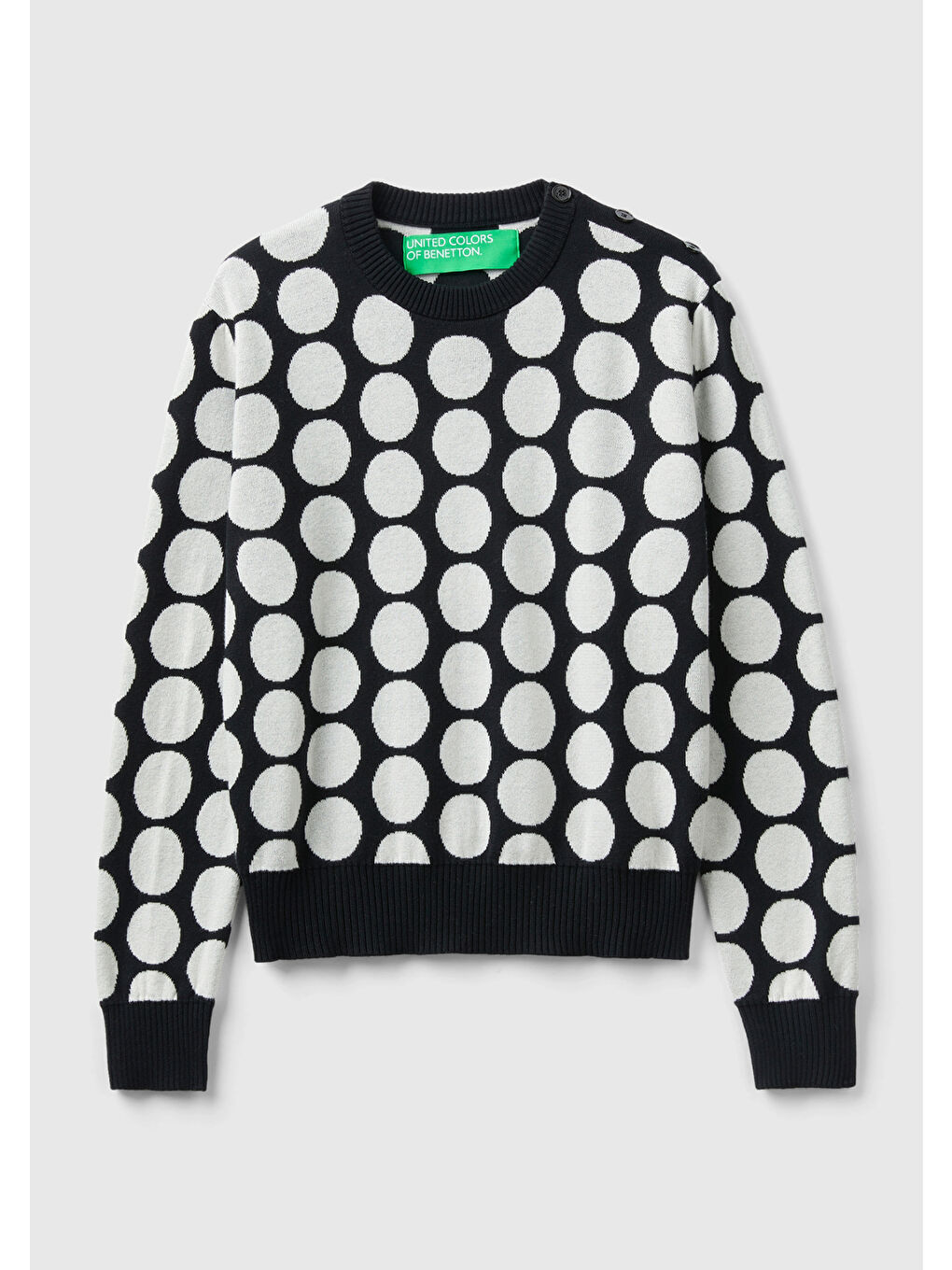 Kadın Siyah  %100 Pamuk Puantiyeli Kazak-1