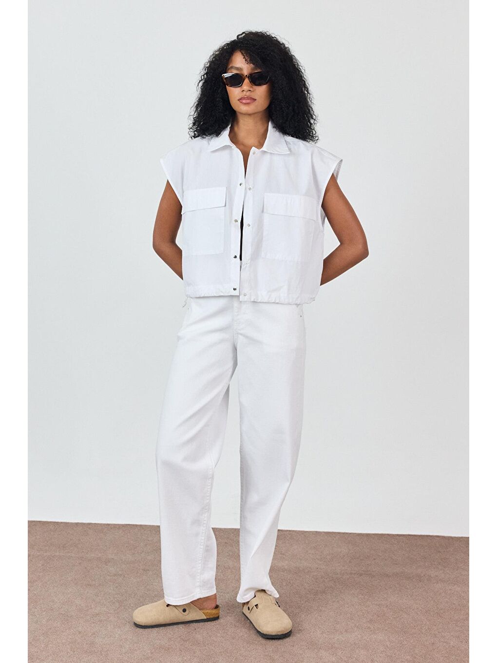 Beyaz Yüksek Bel Balon Jean-2