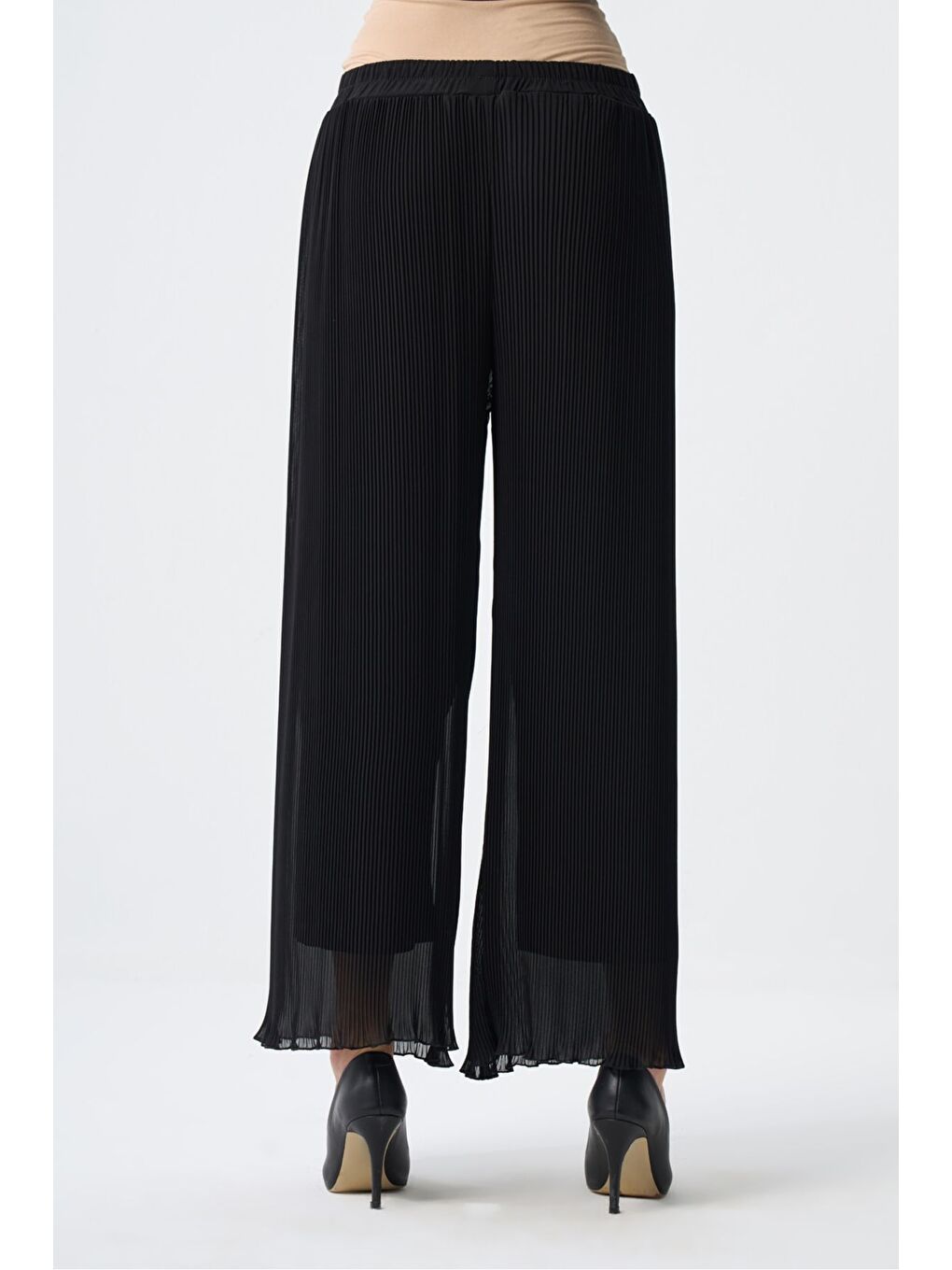 Sandy Şifon Pliseli Siyah Pantolon-2
