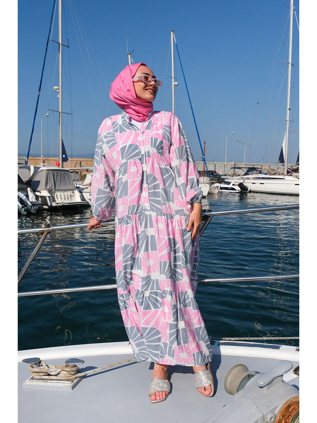 Locco Moda Pembe Karışık Desen Elbise Pembe - 2