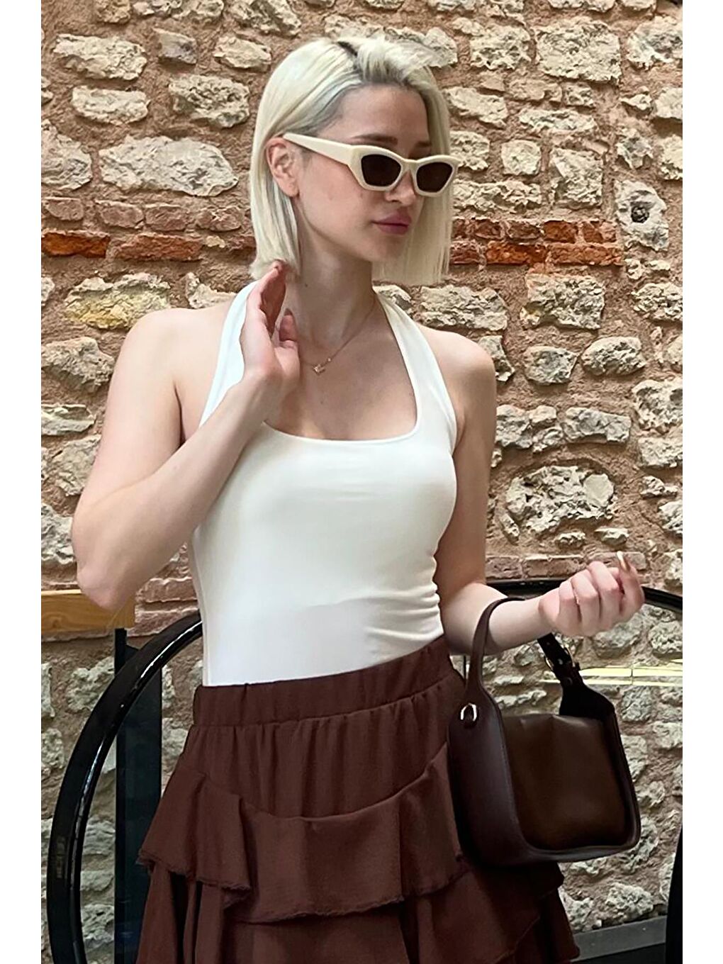 Beyaz Halter Yaka Boyun Askılı Atlet Mg2146-3