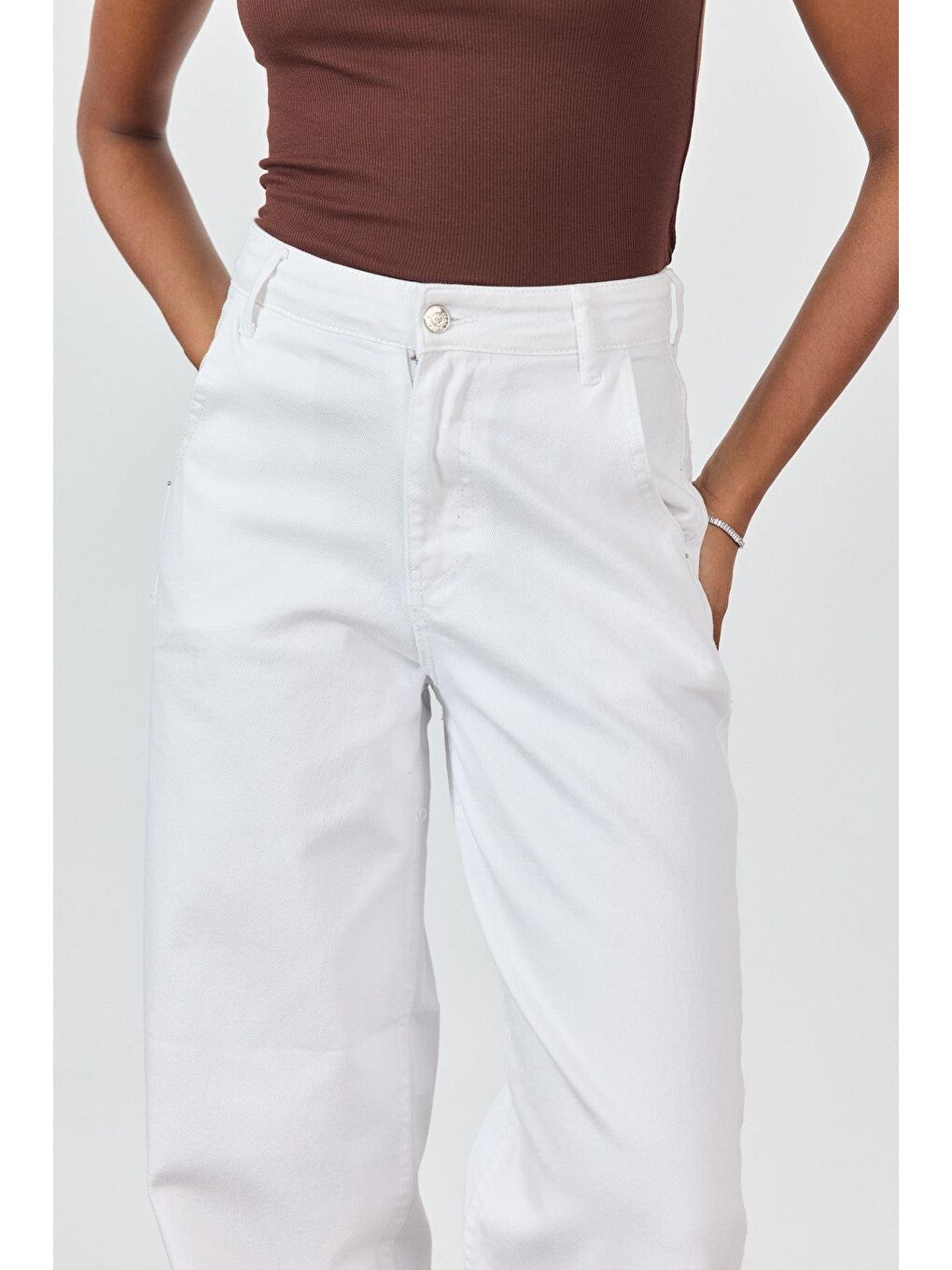 Beyaz Yüksek Bel Balon Jean-4