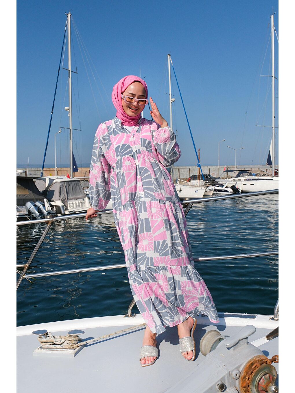 Locco Moda Pembe Karışık Desen Elbise Pembe - 3