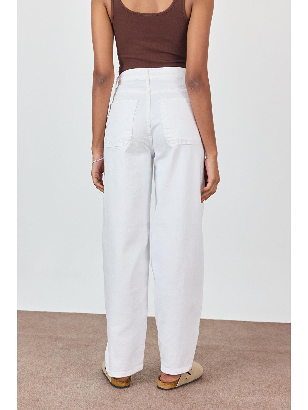 Beyaz Yüksek Bel Balon Jean-5