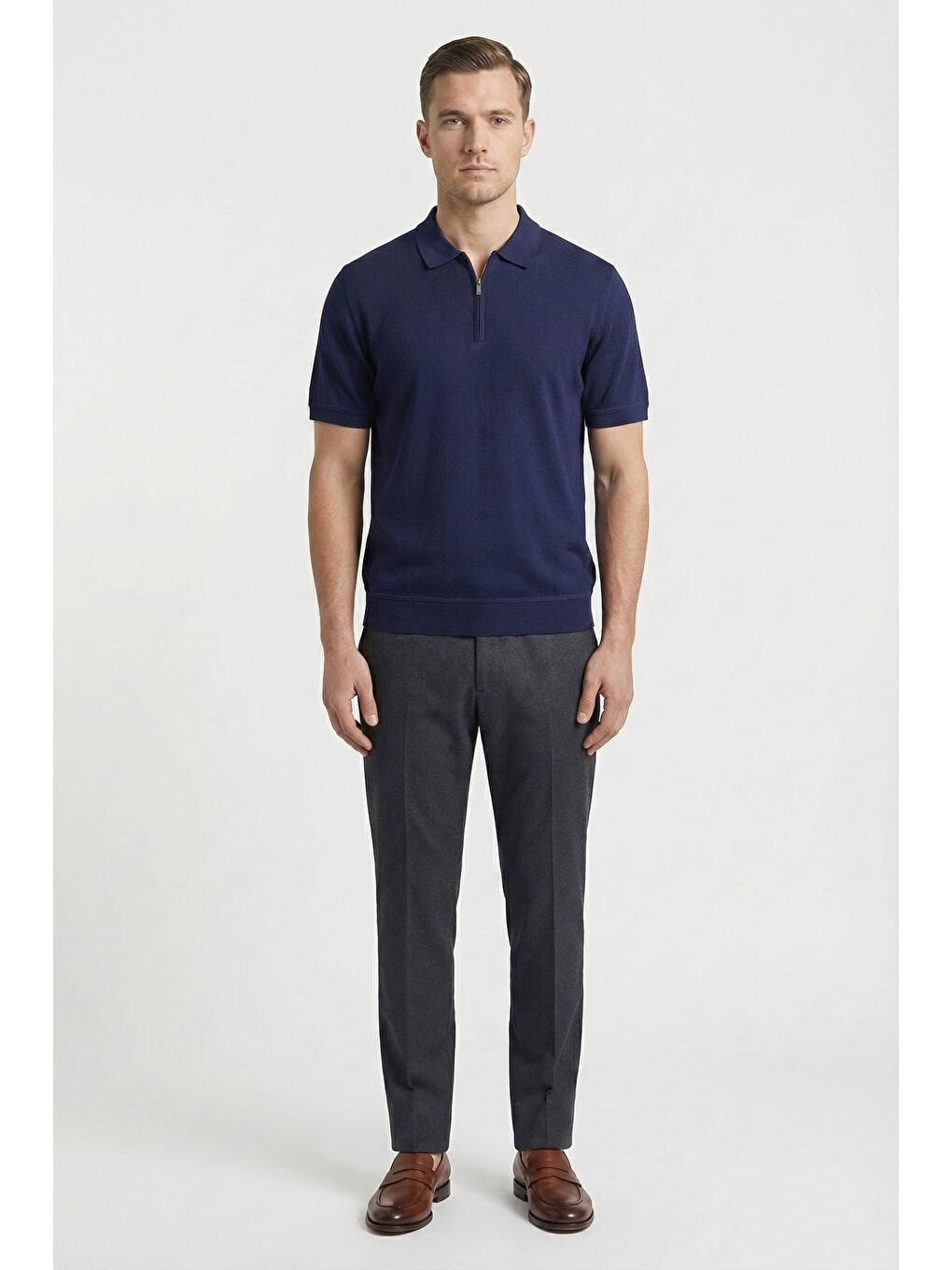 Giotelli Lacivert Regular Fit %100 Pamuk Fermuarlı Polo Yaka Erkek Tişört-1