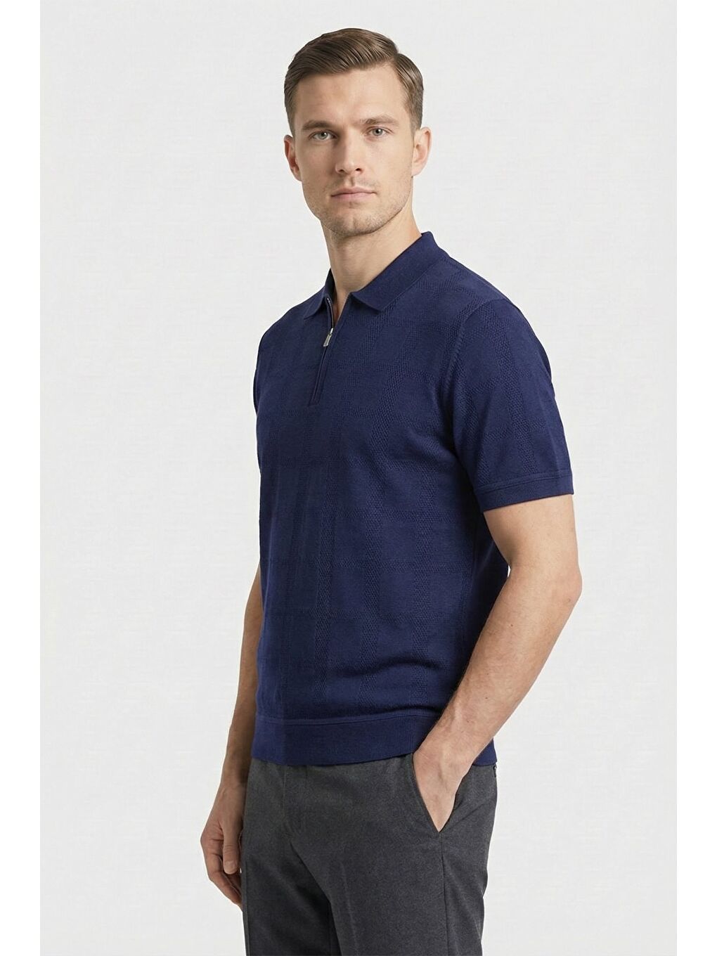 Giotelli Lacivert Regular Fit %100 Pamuk Fermuarlı Polo Yaka Erkek Tişört-2