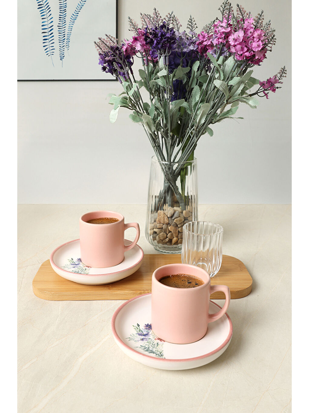 Karışık Elegant Blossoms Pembe Kahve Takımı 4 Parça 2 Kişilik