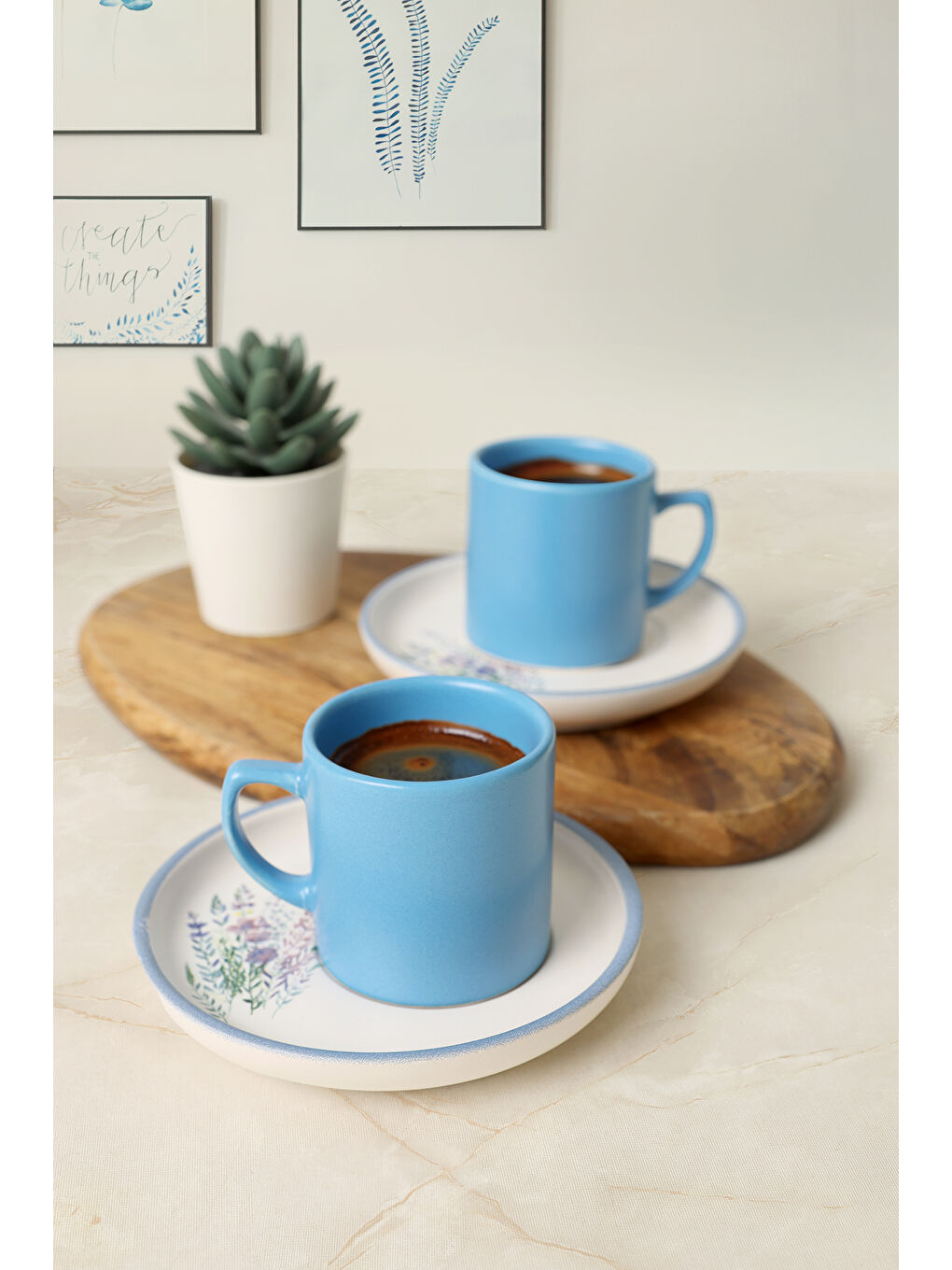 Karışık Elegant Blossoms Mavi Kahve Takımı 4 Parça 2 Kişilik-1