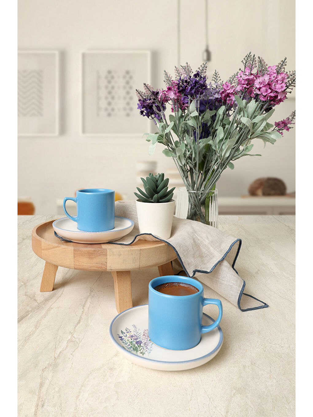 Karışık Elegant Blossoms Mavi Kahve Takımı 4 Parça 2 Kişilik-2
