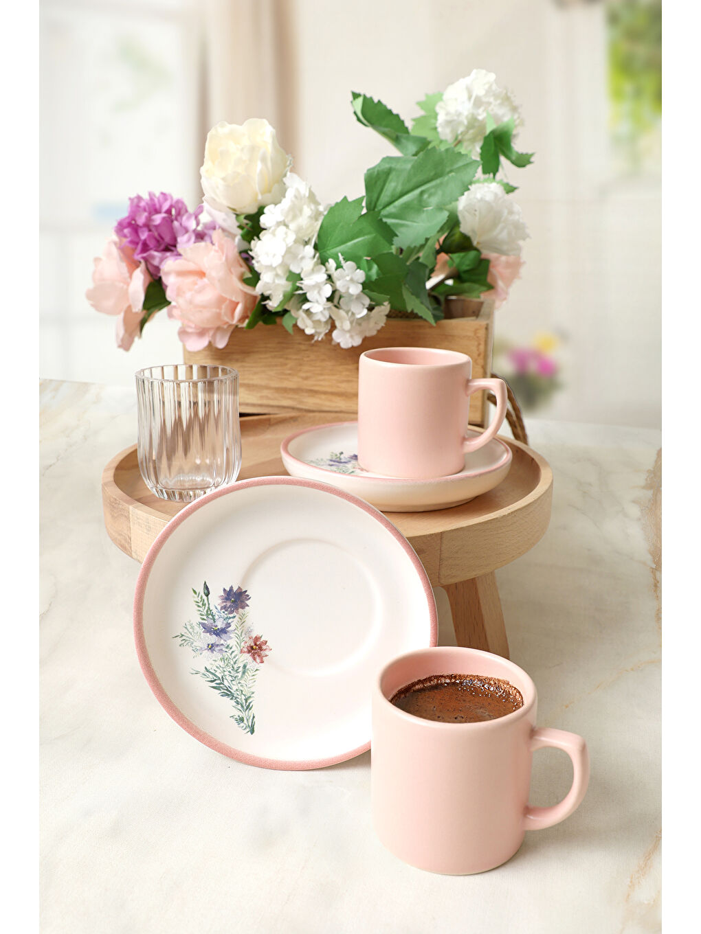 Karışık Elegant Blossoms Pembe Kahve Takımı 4 Parça 2 Kişilik-2