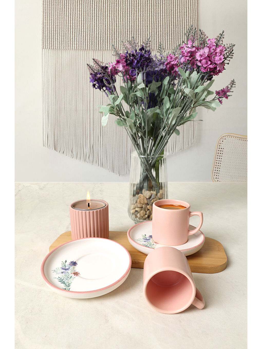 Karışık Elegant Blossoms Pembe Kahve Takımı 4 Parça 2 Kişilik-3
