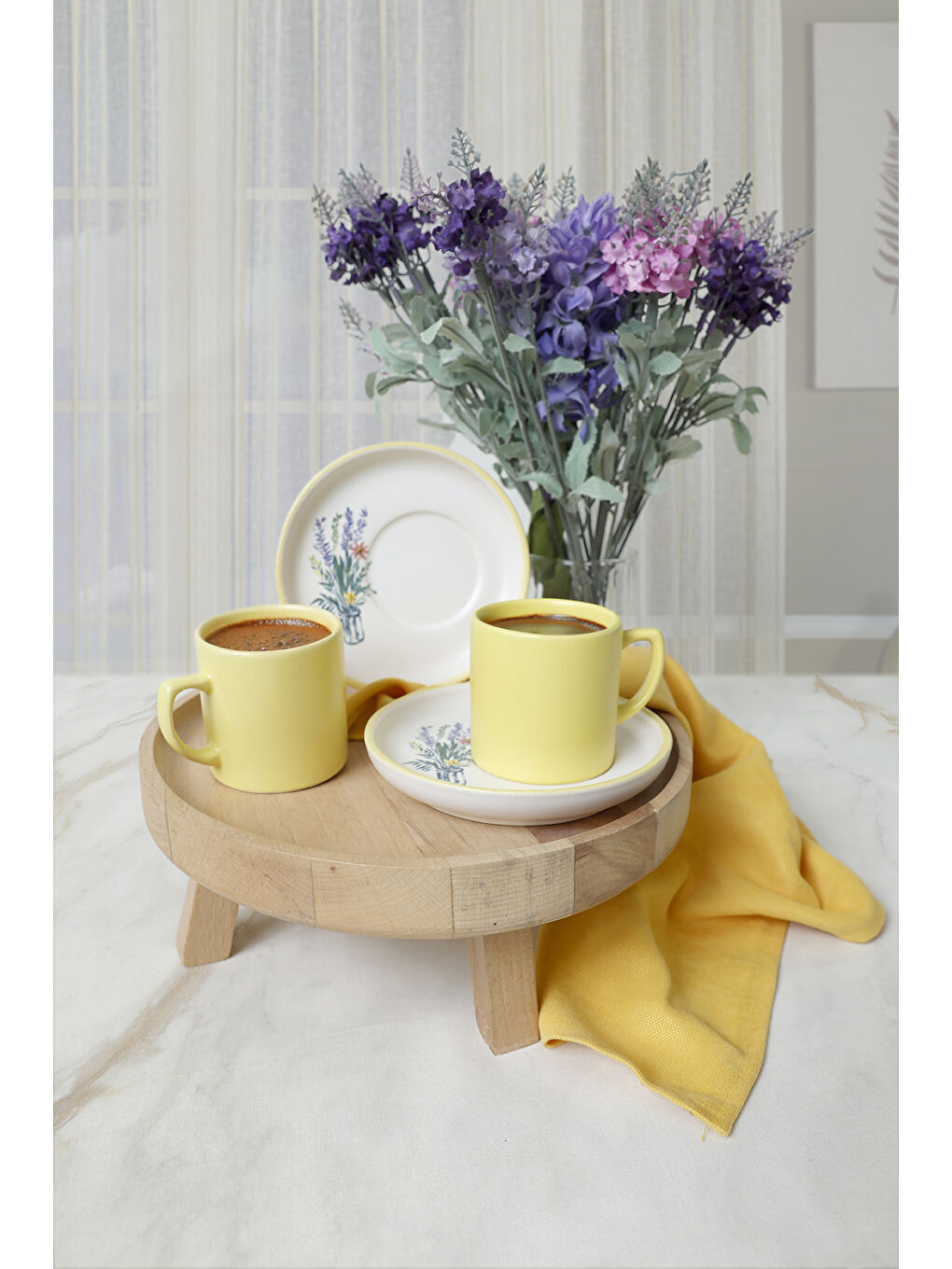 Karışık Elegant Blossoms Sarı Kahve Takımı 4 Parça 2 Kişilik