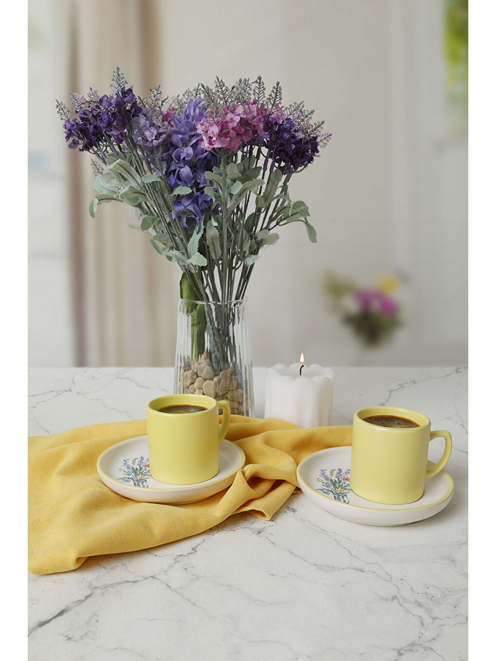 Karışık Elegant Blossoms Sarı Kahve Takımı 4 Parça 2 Kişilik-1