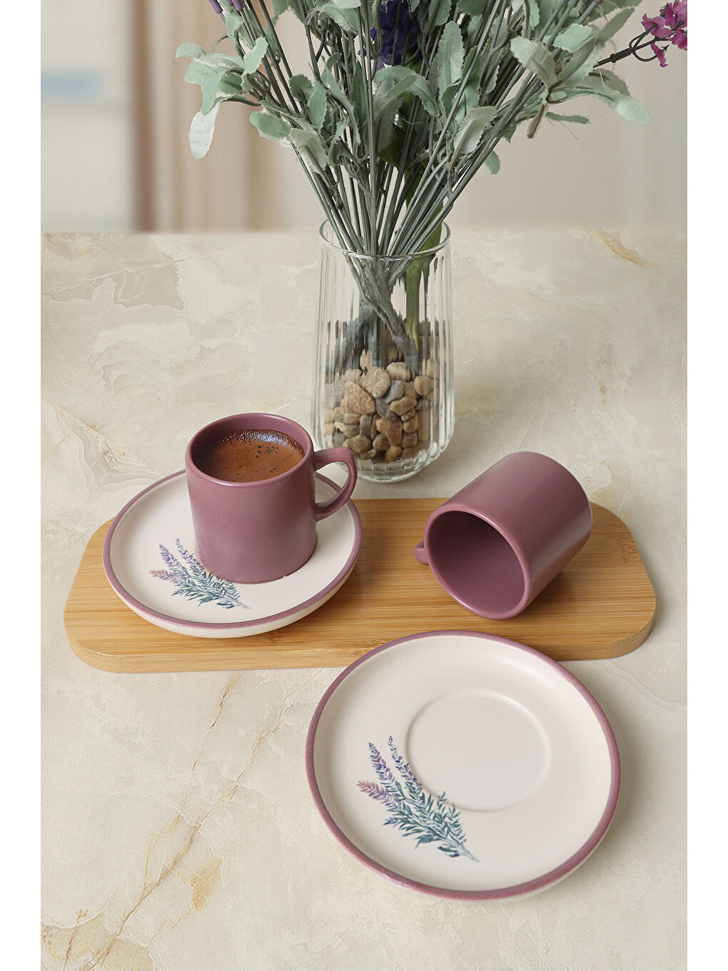 Karışık Elegant Blossoms Violet Kahve Takımı 4 Parça 2 Kişilik