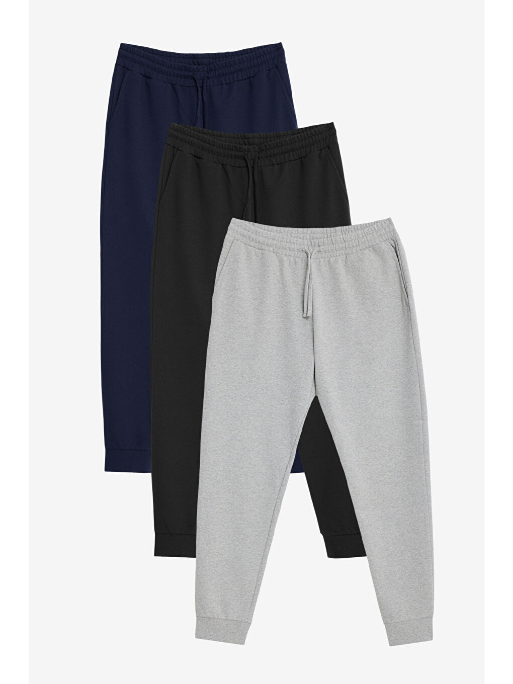 AC&Co / Altınyıldız Classics Erkek Siyah-Lacivert-Gri 3'lü Paket 2 Iplik Pamuklu Jogger Cepli Rahat Standart Fit Eşofman Altı