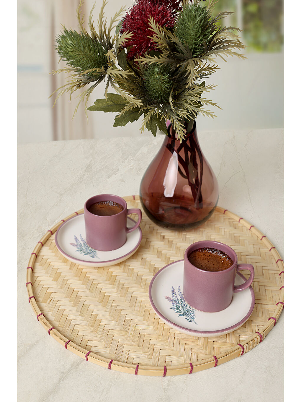 Karışık Elegant Blossoms Violet Kahve Takımı 4 Parça 2 Kişilik-2