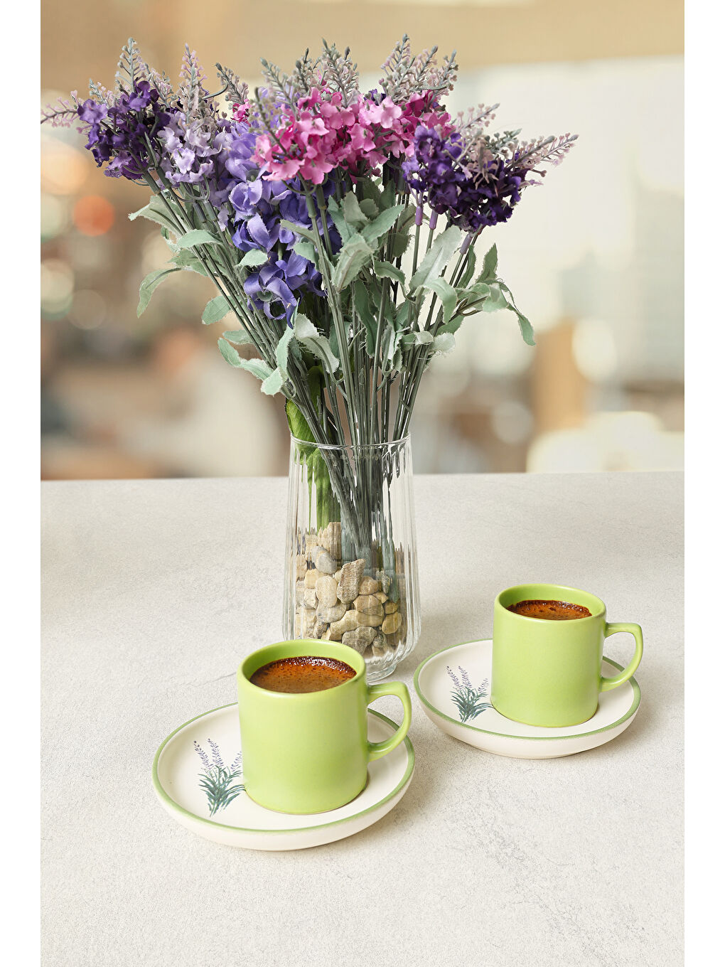 Karışık Elegant Blossoms Yeşil Kahve Takımı 4 Parça 2 Kişilik