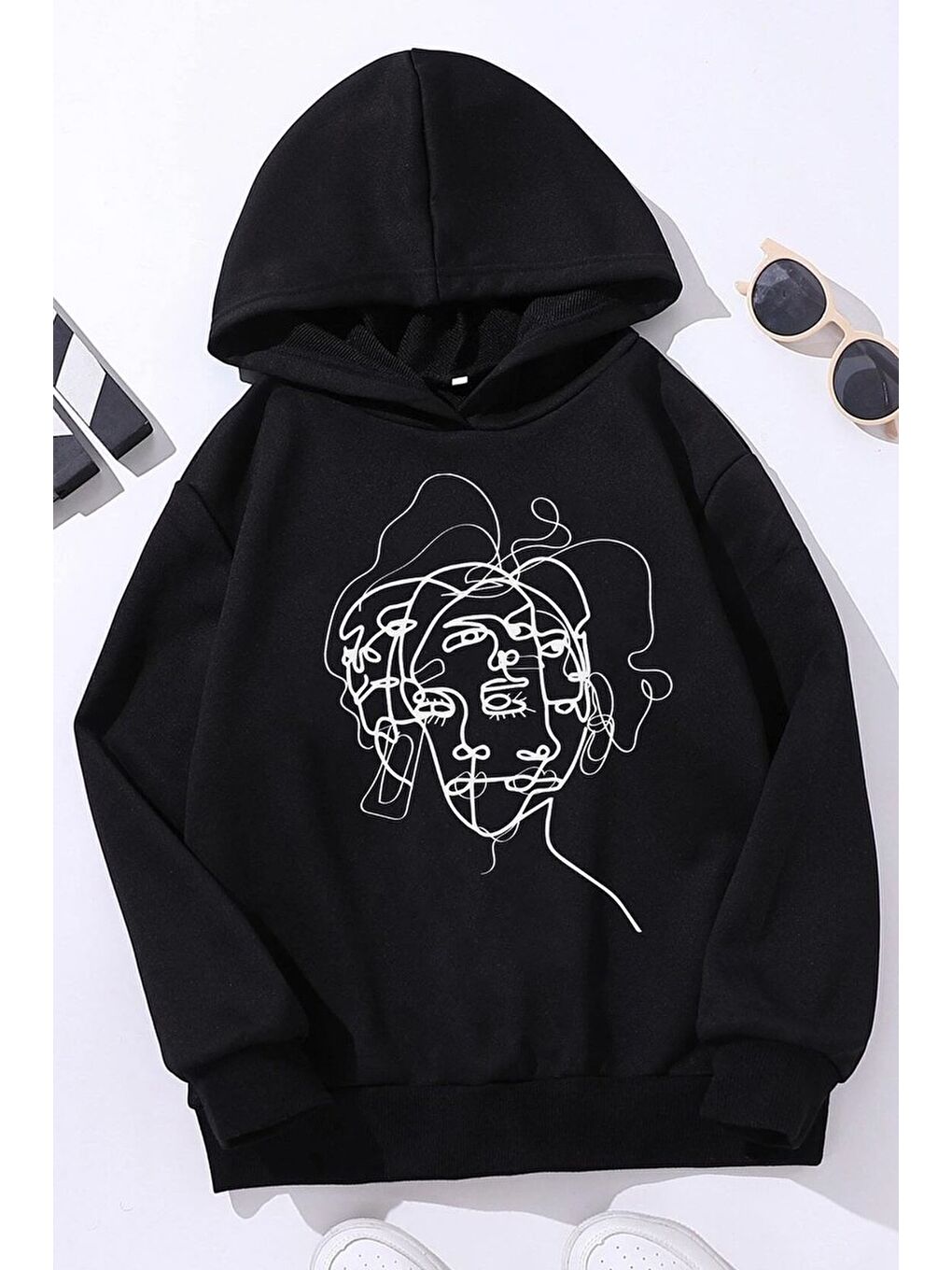Siyah Çocuk Woman one line Baskılı Sweatshirt
