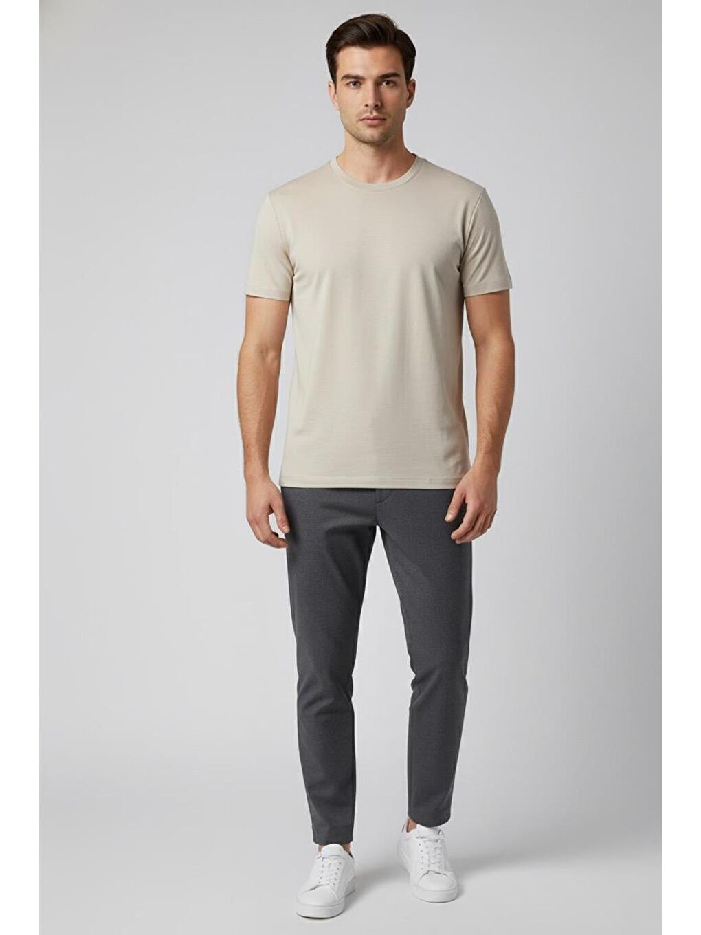 Giotelli Bej Regular Fit %100 Pamuk Bisiklet Yaka Erkek Tişört-1