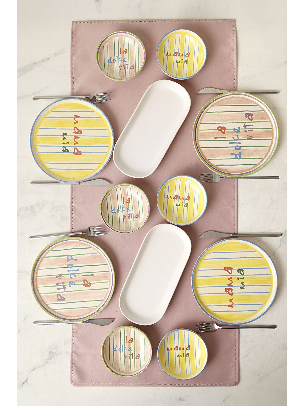 Karışık Mama Mia & La Dolce Vita Kahvaltı Takımı 12 Parça 4 kişilik