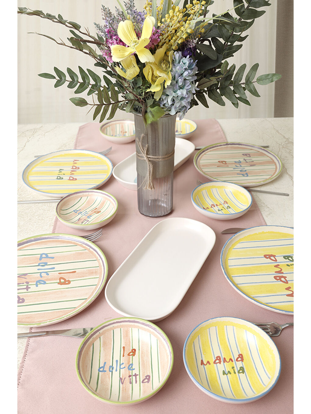 Karışık Mama Mia & La Dolce Vita Kahvaltı Takımı 12 Parça 4 kişilik-1