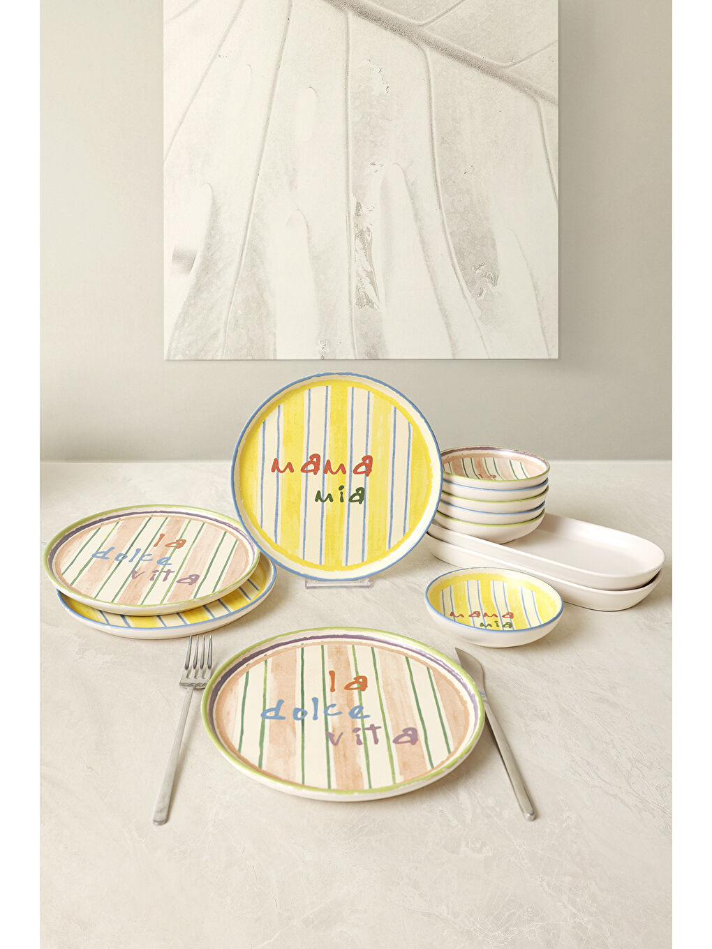 Karışık Mama Mia & La Dolce Vita Kahvaltı Takımı 12 Parça 4 kişilik-4